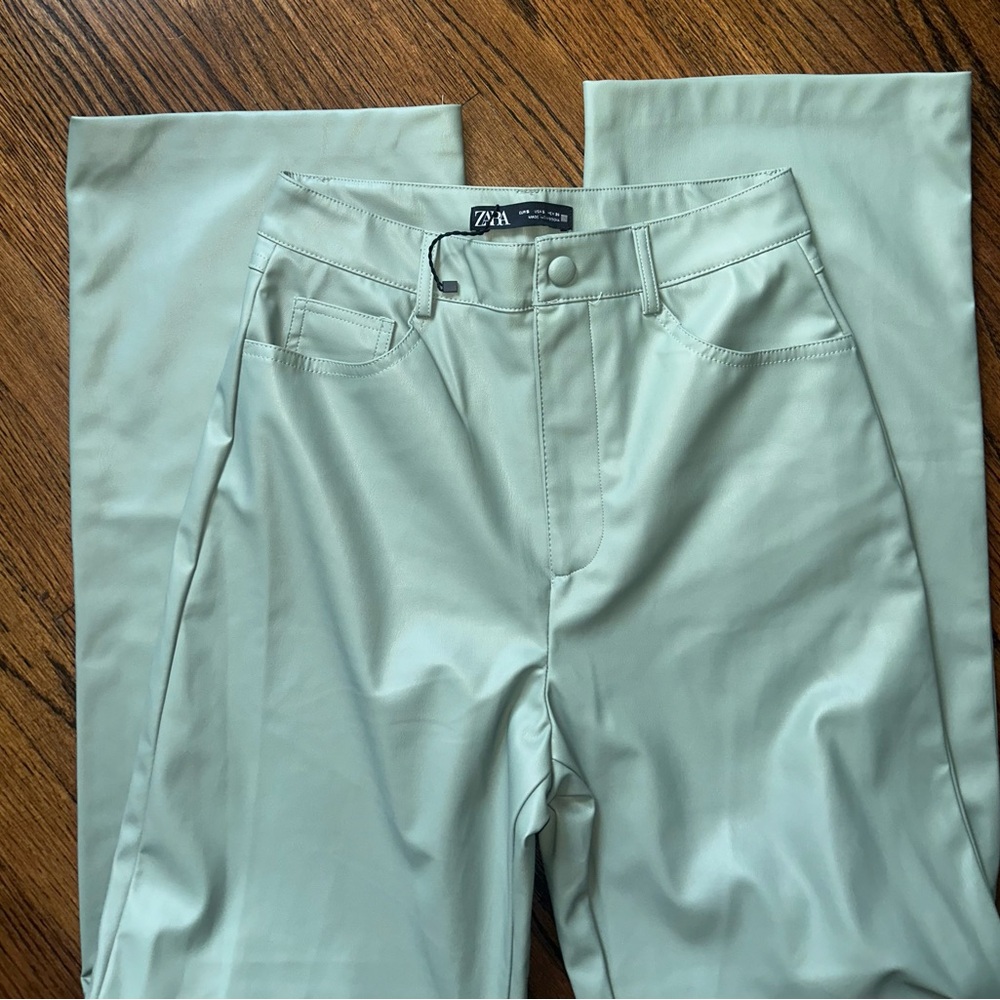 Zara Women’s Sage Green Faux Leather Pants